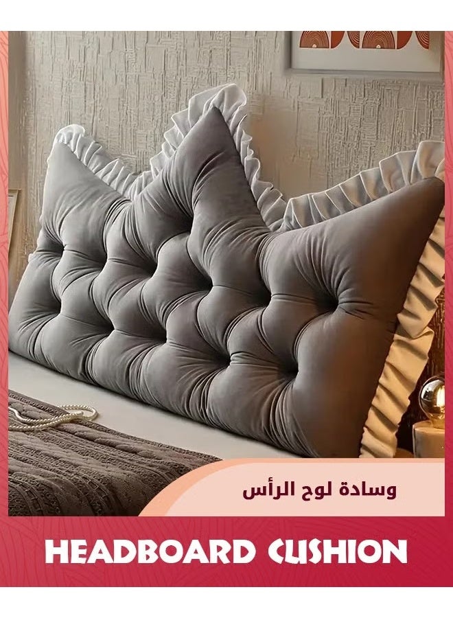 قائمة المنتجات ذات الصلة وسادة الرأس,وسادة على شكل التاج على جانب السرير مع الحواف المتحركة,قراءة وسادة السرير الناعمة مع الضماد,مناسبة لمشاهدة التلفزيون,قراءة الرأس مكبر,90X55X16CM,رمادي,, - Image 2